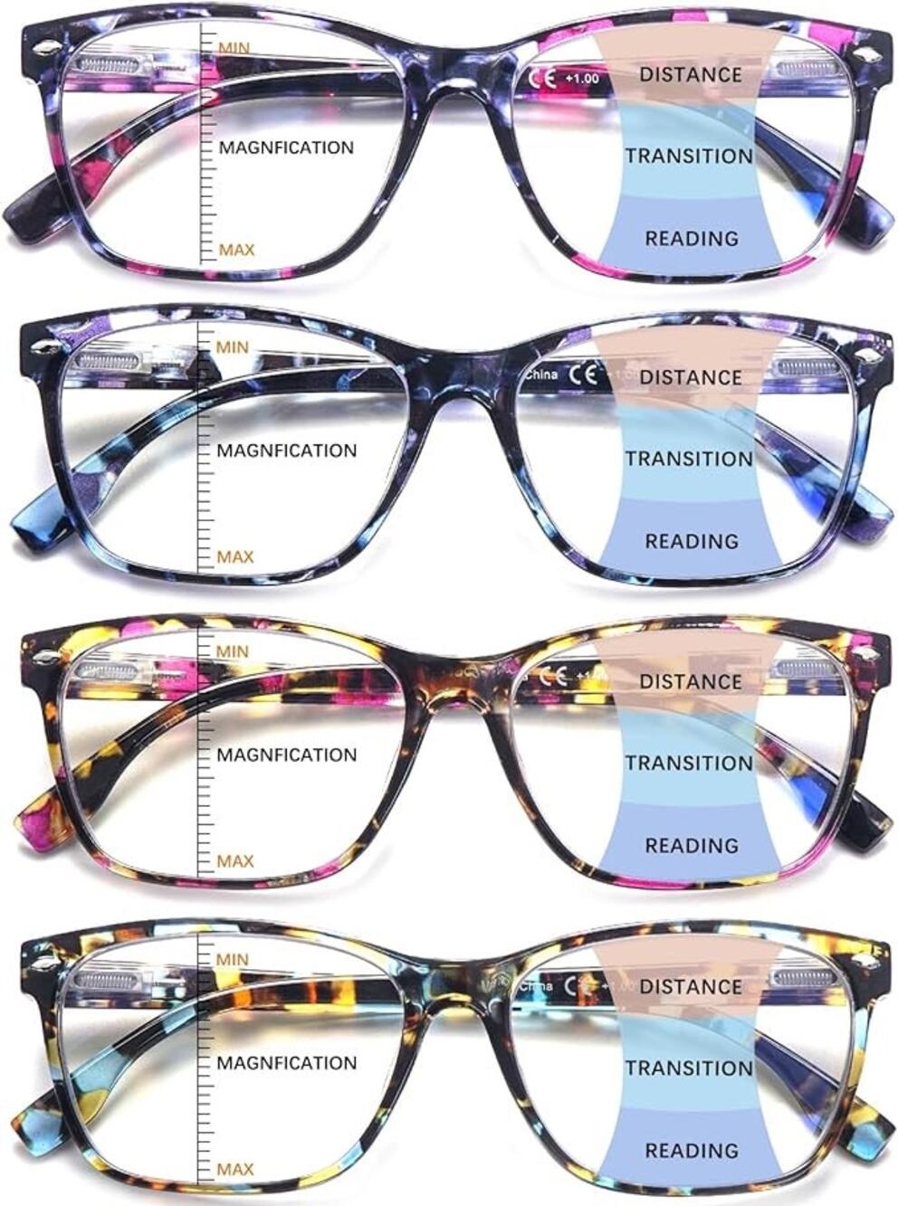 CLASAGA Progressive Multifocus Reading Glasses For Women(Pattern Design, 3.0, X)